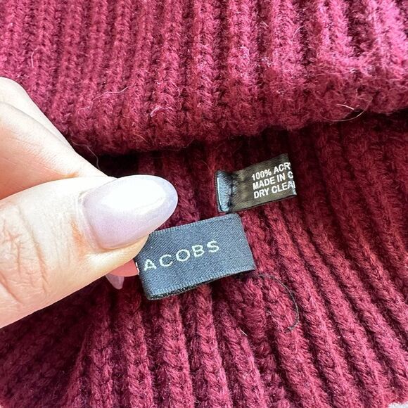 Marc Jacobs Burgundy Bordeaux Red Knit Ribbed Pom Pom Hat Beanie One Size